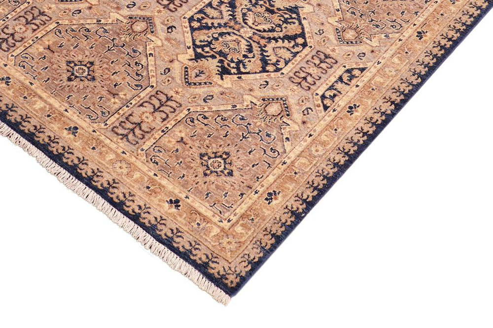 handmade Transitional Kafkaz Blue Beige Hand Knotted RECTANGLE 100% WOOL area rug 5X7