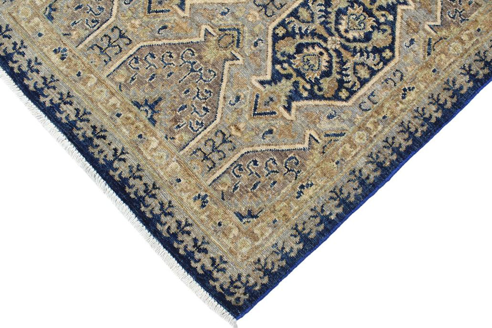 handmade Transitional Kafkaz Blue Beige Hand Knotted RECTANGLE 100% WOOL area rug 3X6