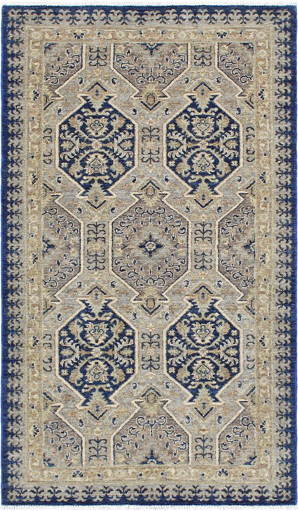 handmade Transitional Kafkaz Blue Beige Hand Knotted RECTANGLE 100% WOOL area rug 3X6