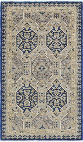 handmade Transitional Kafkaz Blue Beige Hand Knotted RECTANGLE 100% WOOL area rug 3X6