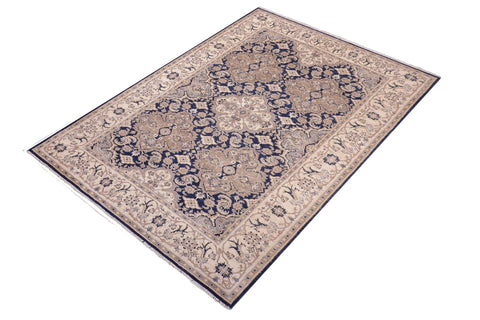 handmade Transitional Kafkaz Blue Beige Hand Knotted RECTANGLE 100% WOOL area rug 6' x 9'