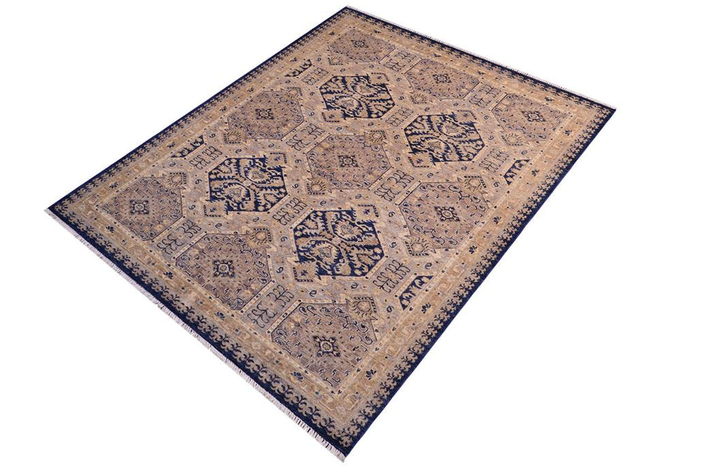 handmade Transitional Kafkaz Blue Beige Hand Knotted RECTANGLE 100% WOOL area rug 5X7