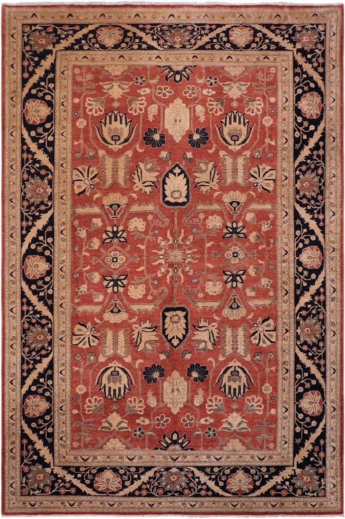 handmade Traditional Kafkaz Rust Drk. Blue Hand Knotted RECTANGLE 100% WOOL area rug 10X14