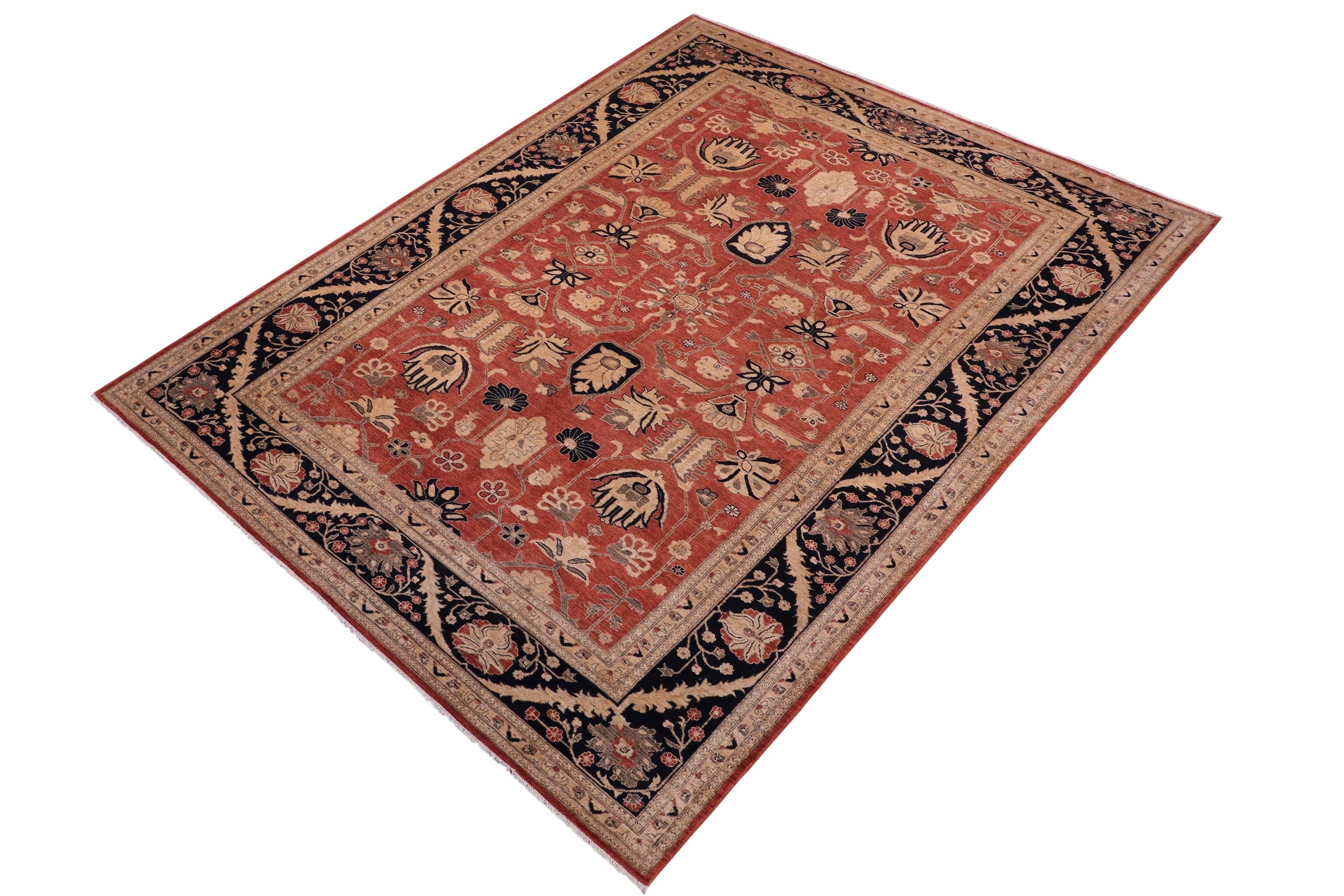handmade Traditional Kafkaz Rust Drk. Blue Hand Knotted RECTANGLE 100% WOOL area rug 10x14