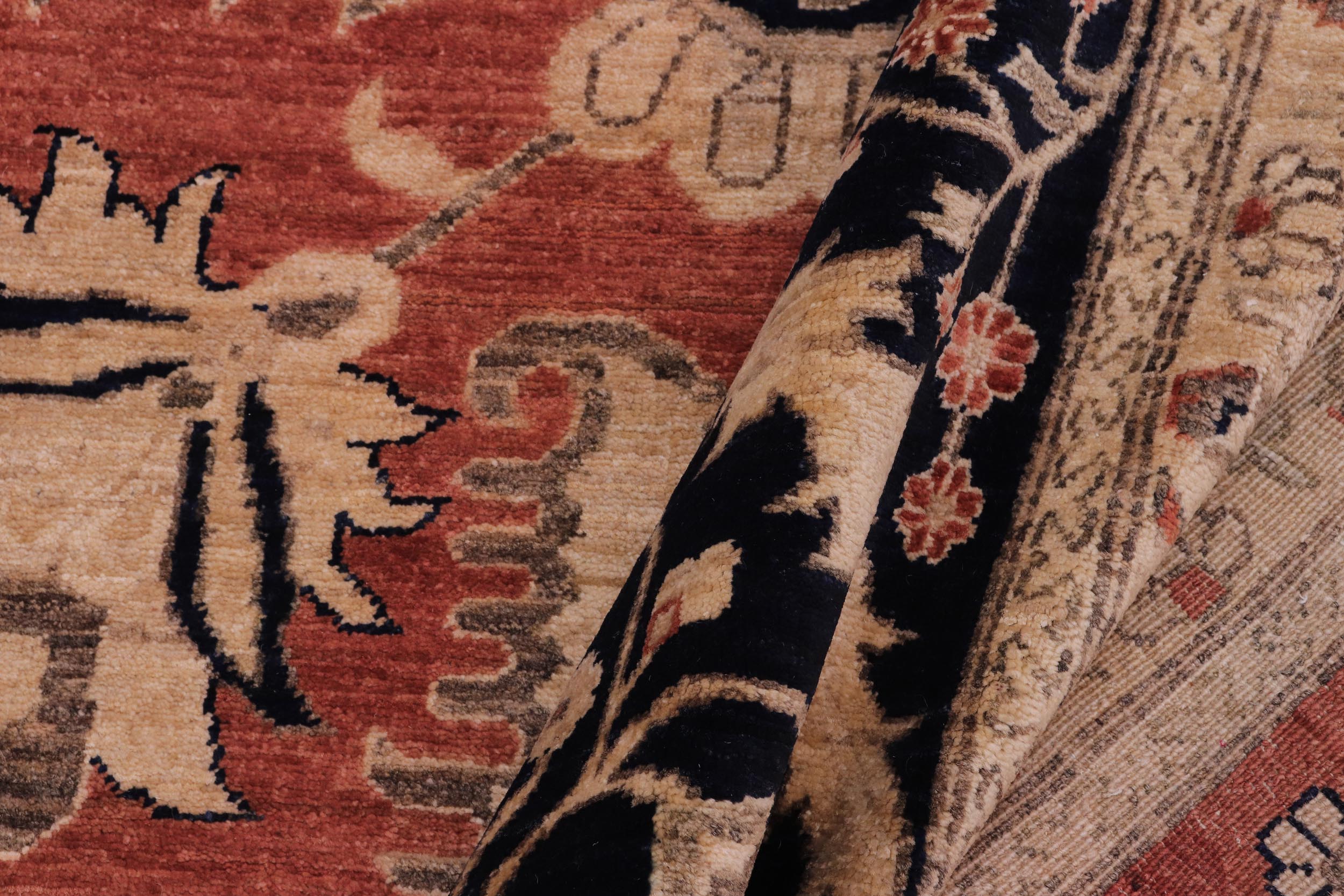 handmade Traditional Kafkaz Rust Drk. Blue Hand Knotted RECTANGLE 100% WOOL area rug 10x14