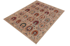 handmade Transitional Kafkaz Grey Orange Hand Knotted RECTANGLE 100% WOOL area rug 8X10