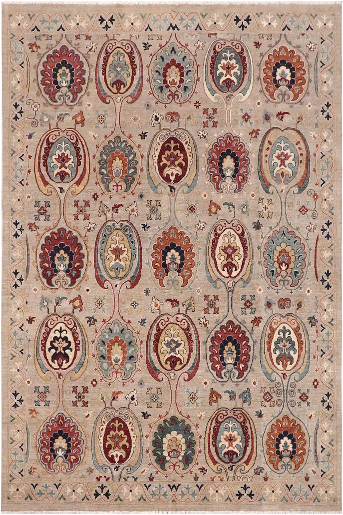 handmade Transitional Kafkaz Grey Orange Hand Knotted RECTANGLE 100% WOOL area rug 8X10