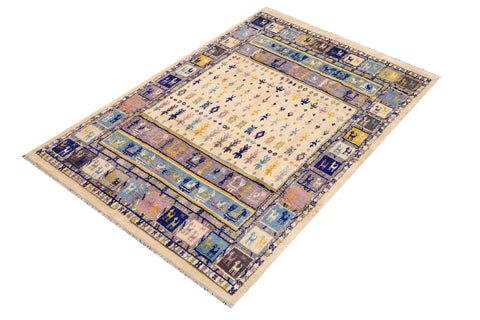 handmade Geometric Moroccan Beige Blue Hand Knotted RECTANGLE 100% WOOL area rug 8' x 10'