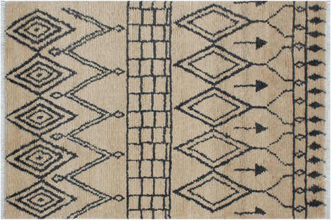 handmade Geometric Moroccan Beige Gray Hand Knotted RECTANGLE 100% WOOL area rug 4' x 6'