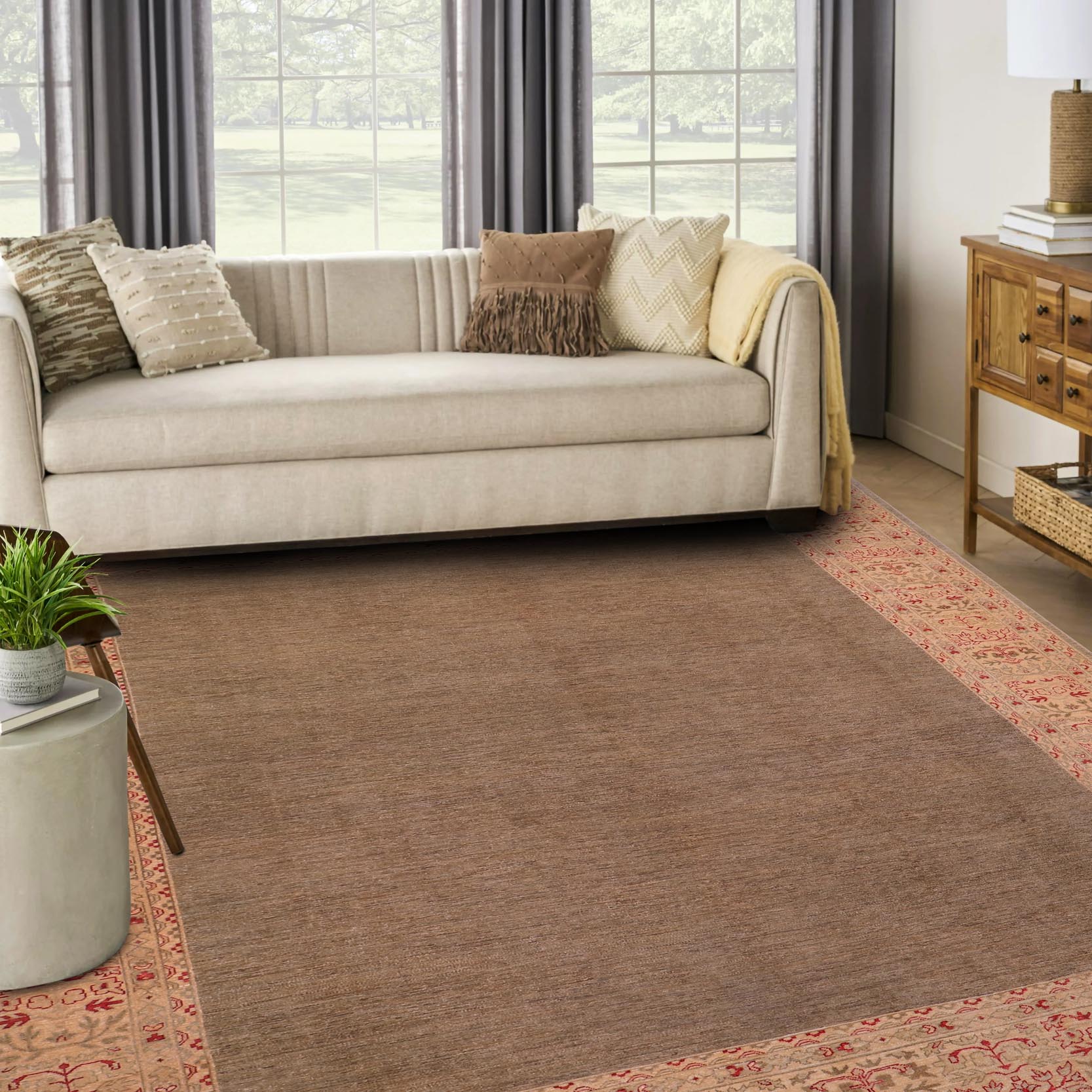 handmade Modern Kafkaz Brown Beige Hand Knotted RECTANGLE 100% WOOL area rug 10' x 14'