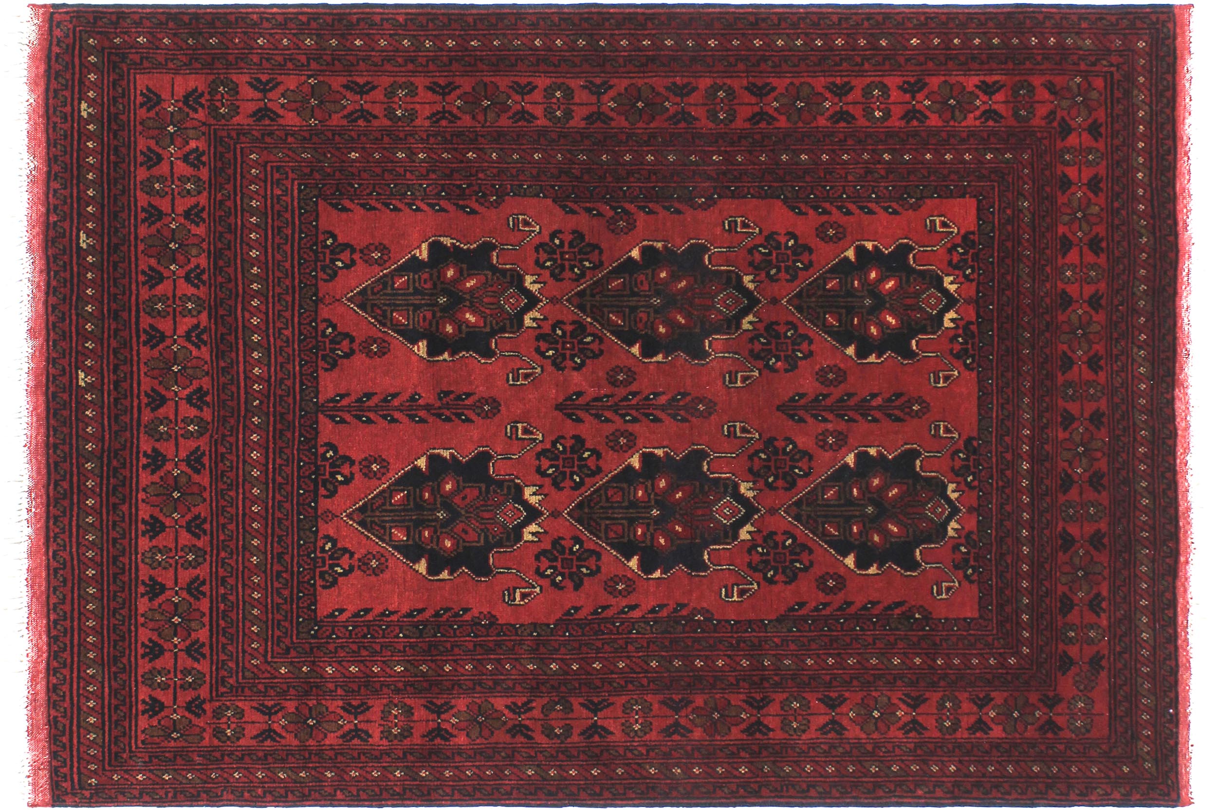 handmade Geometric Khal Muhamm Red Black Hand Knotted RECTANGLE 100% WOOL area rug 3' x 5'