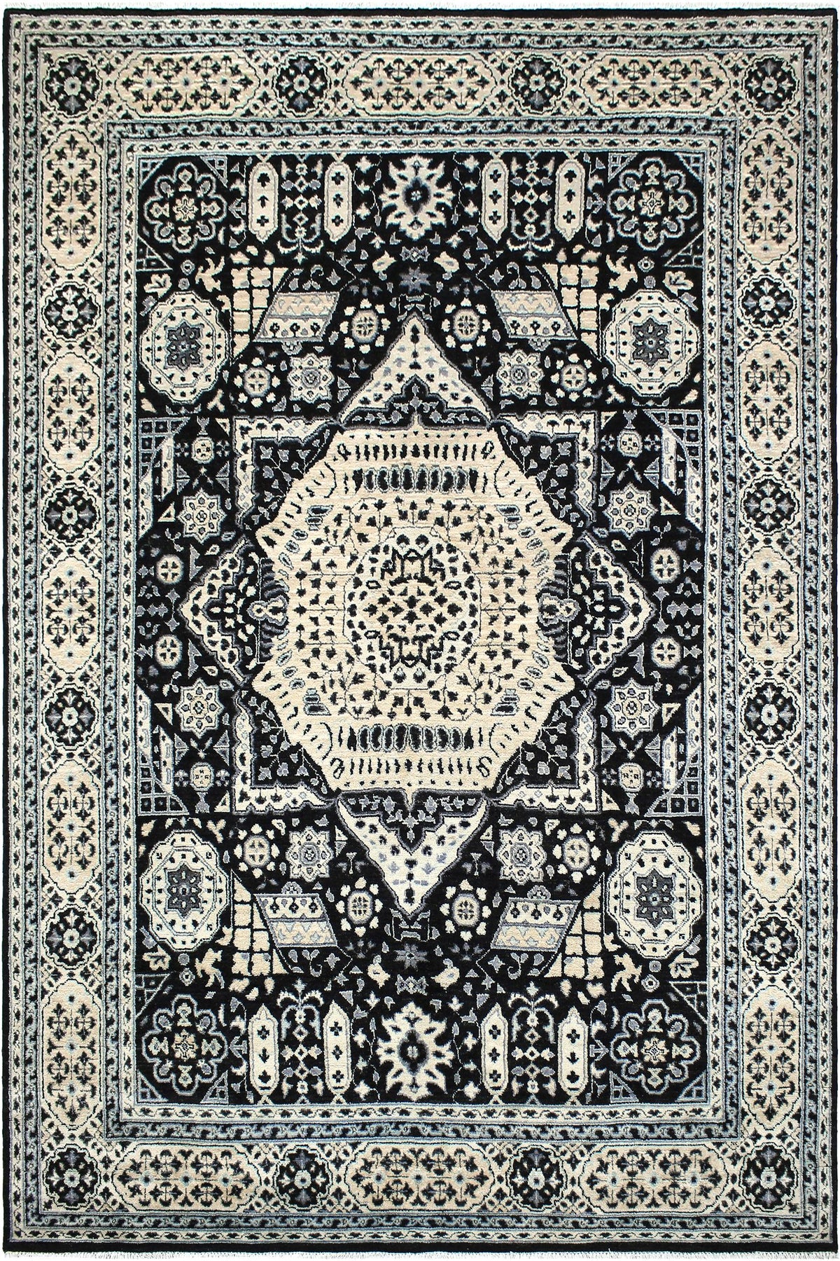 handmade Geometric Mamluk Black Beige Hand Knotted RECTANGLE 100% WOOL area rug 9 x 12