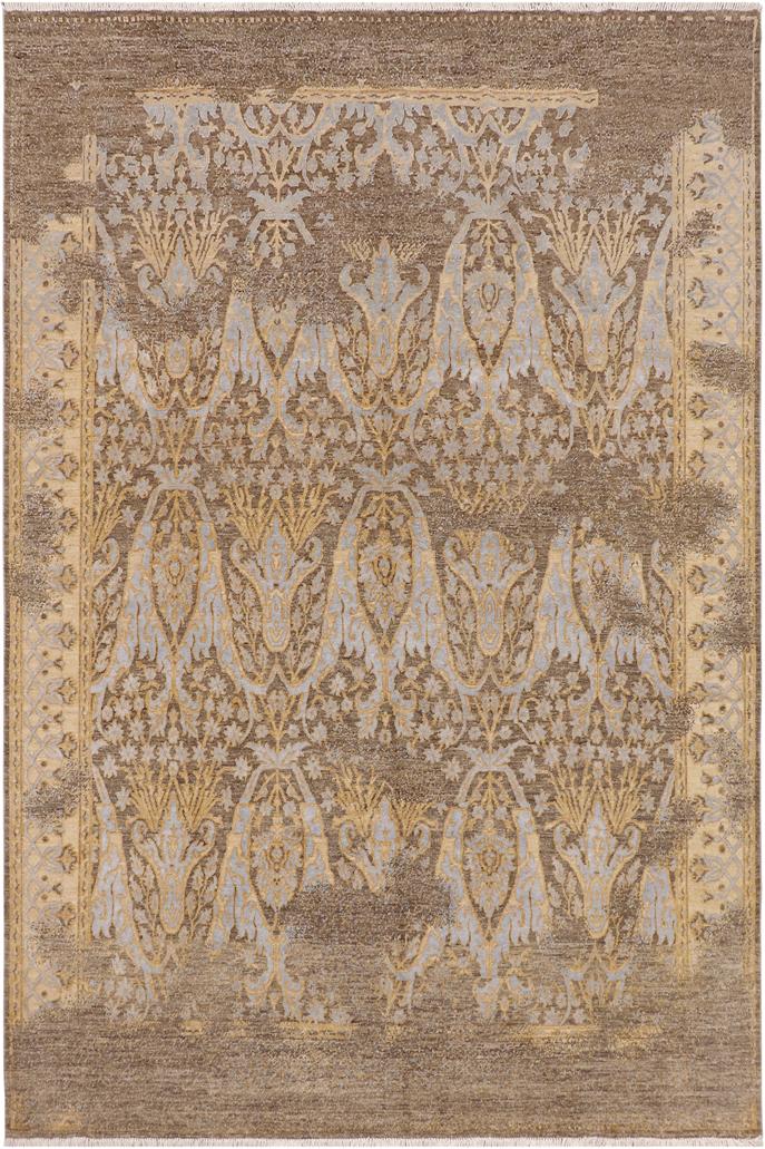 handmade Transitional Kafkaz gray Blue Hand Knotted RECTANGLE WOOL&SILK area rug 8X10