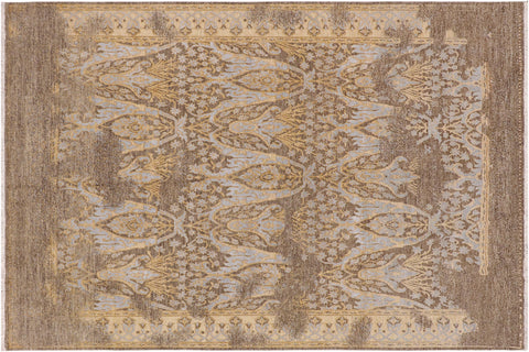 handmade Modern Kafkaz Grey Blue Hand Knotted RECTANGLE WOOL&SILK area rug 8' x 10'