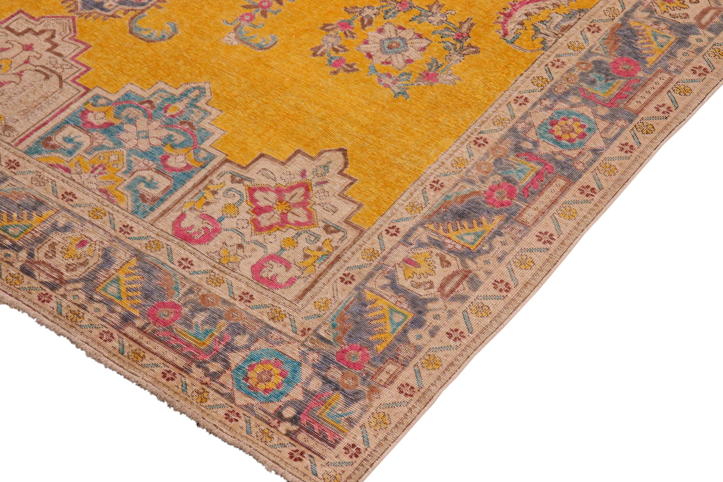 handmade Vintage Hand Painte Yellow Grey Hand Knotted RECTANGLE 100% WOOL area rug 10' x 13'