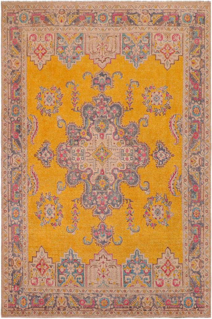 handmade Vintage Hand Painte Yellow Grey Hand Knotted RECTANGLE 100% WOOL area rug 10X13