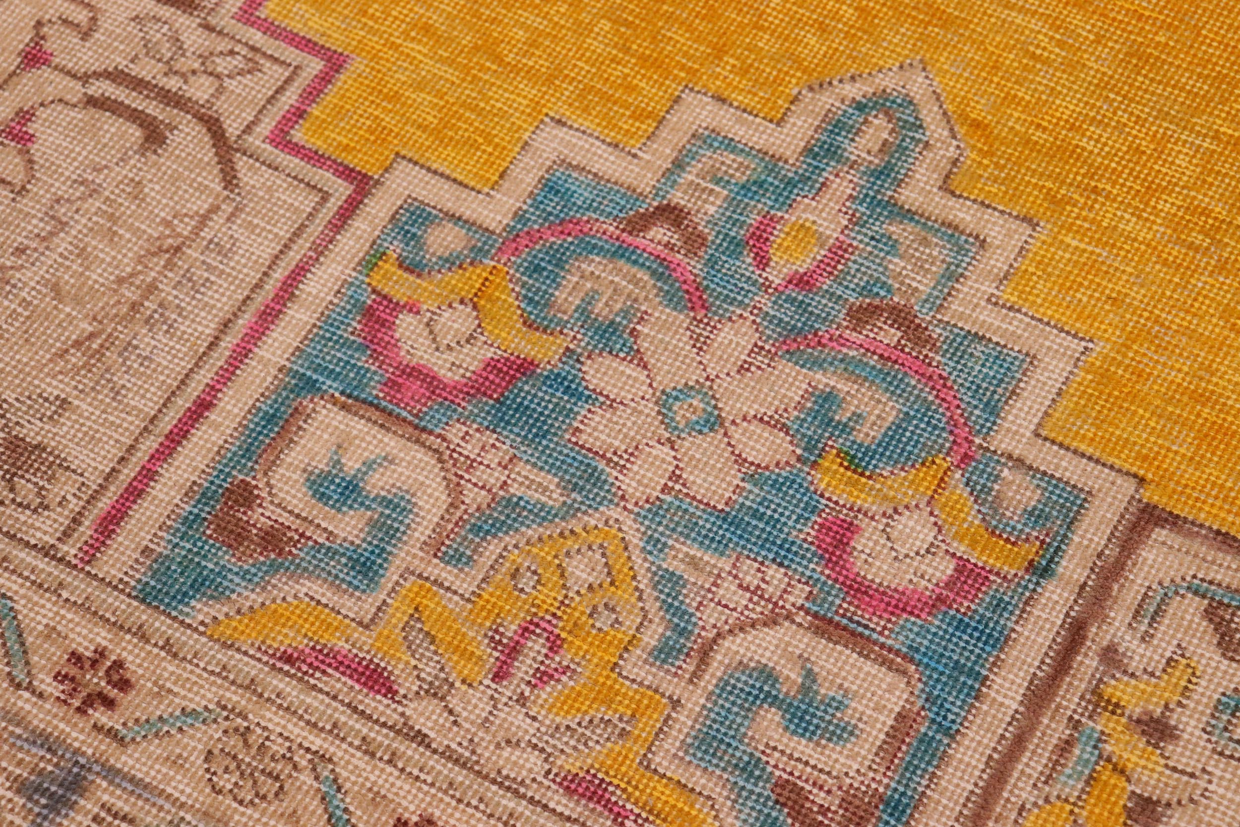 handmade Vintage Hand Painte Yellow Grey Hand Knotted RECTANGLE 100% WOOL area rug 10' x 13'