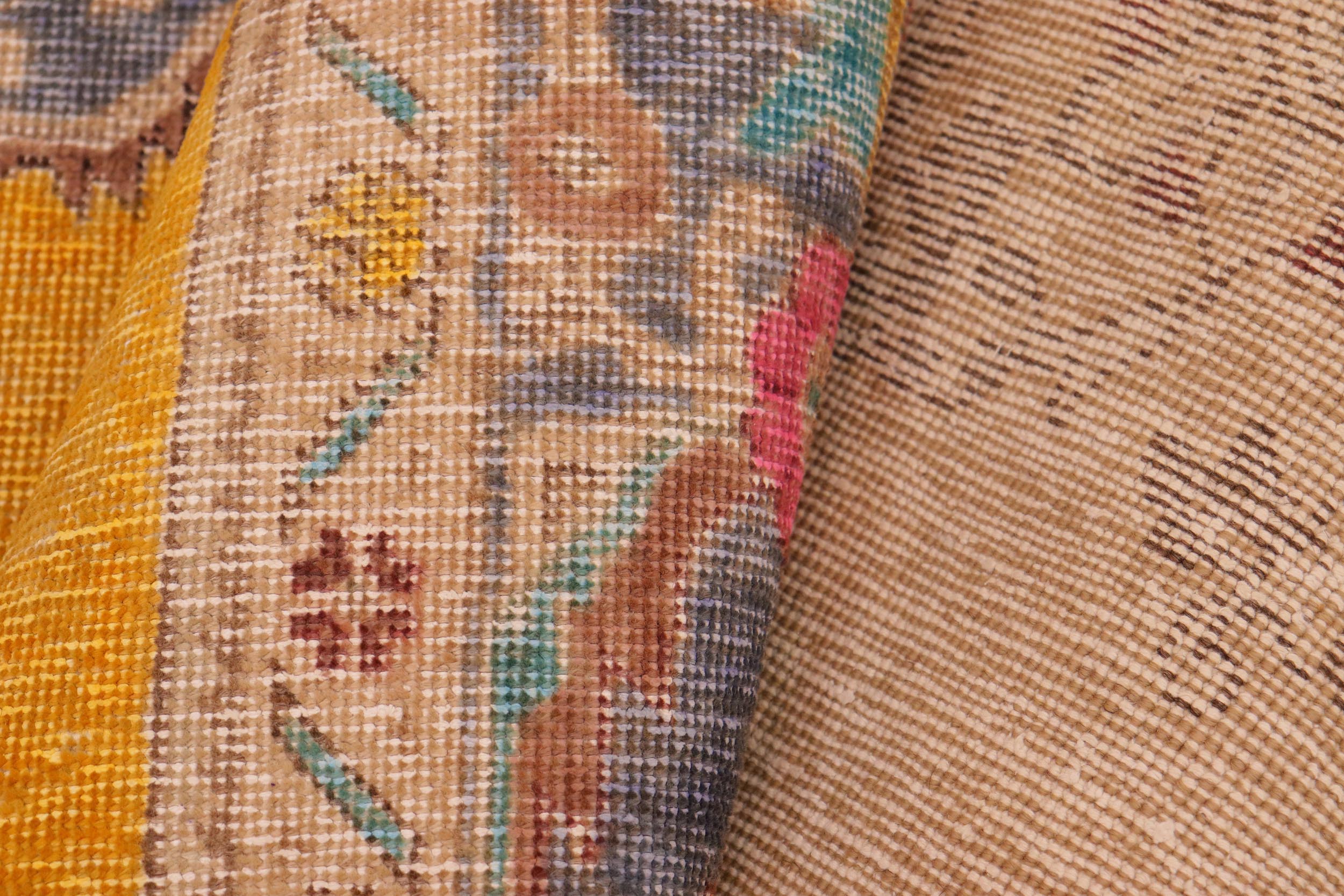 handmade Vintage Hand Painte Yellow Grey Hand Knotted RECTANGLE 100% WOOL area rug 10' x 13'