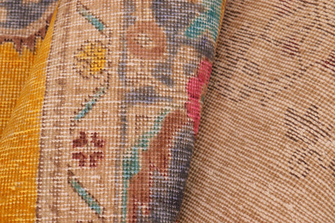 handmade Vintage Hand Painte Yellow Grey Hand Knotted RECTANGLE 100% WOOL area rug 10' x 13'