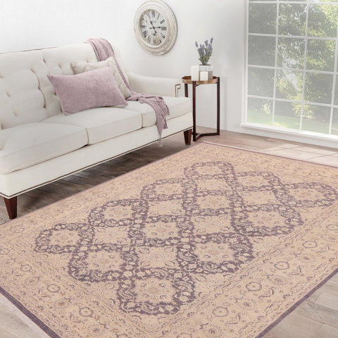 handmade Transitional Kafkaz Purple Gray Hand Knotted RECTANGLE WOOL&SILK area rug 10' x 14'