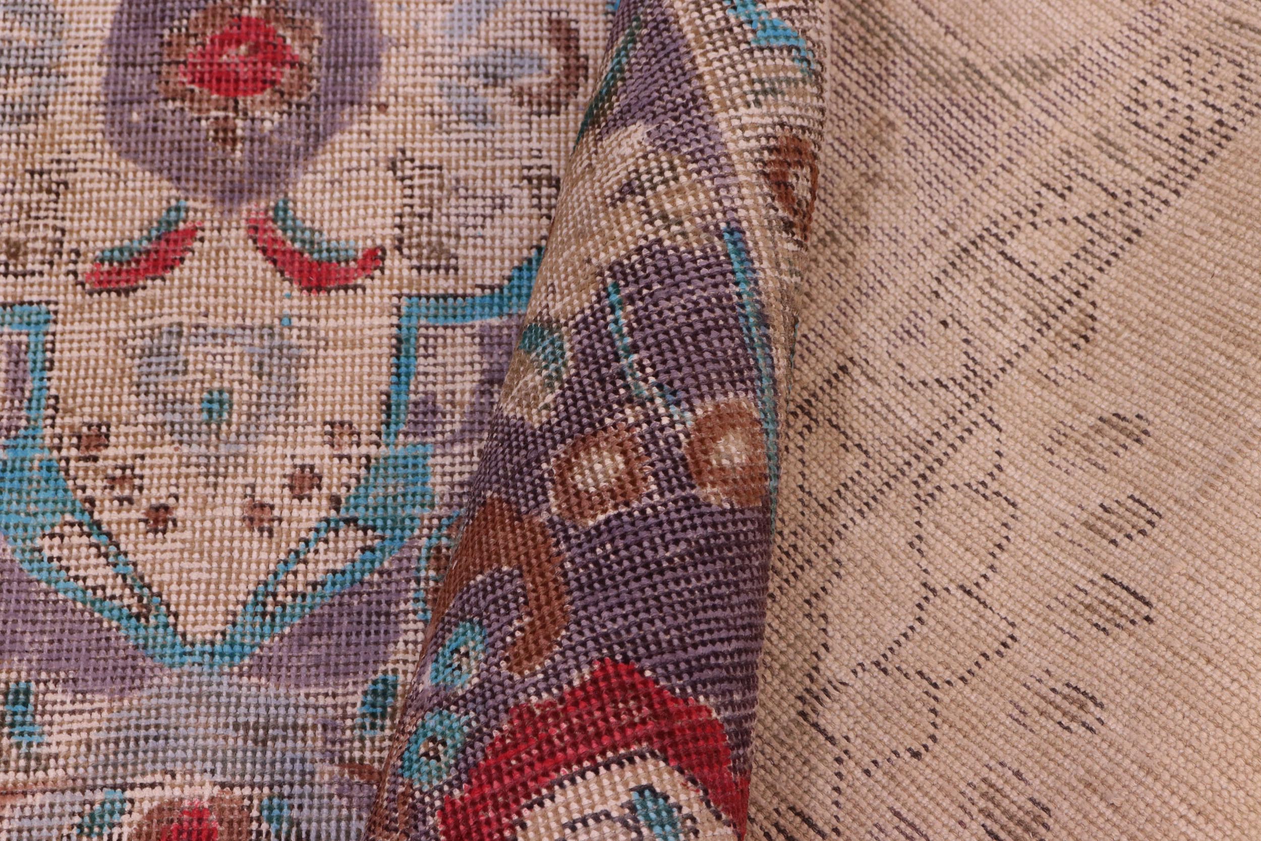 handmade Vintage Hand Painte Blue Purple Hand Knotted RECTANGLE 100% WOOL area rug 6' x 9'