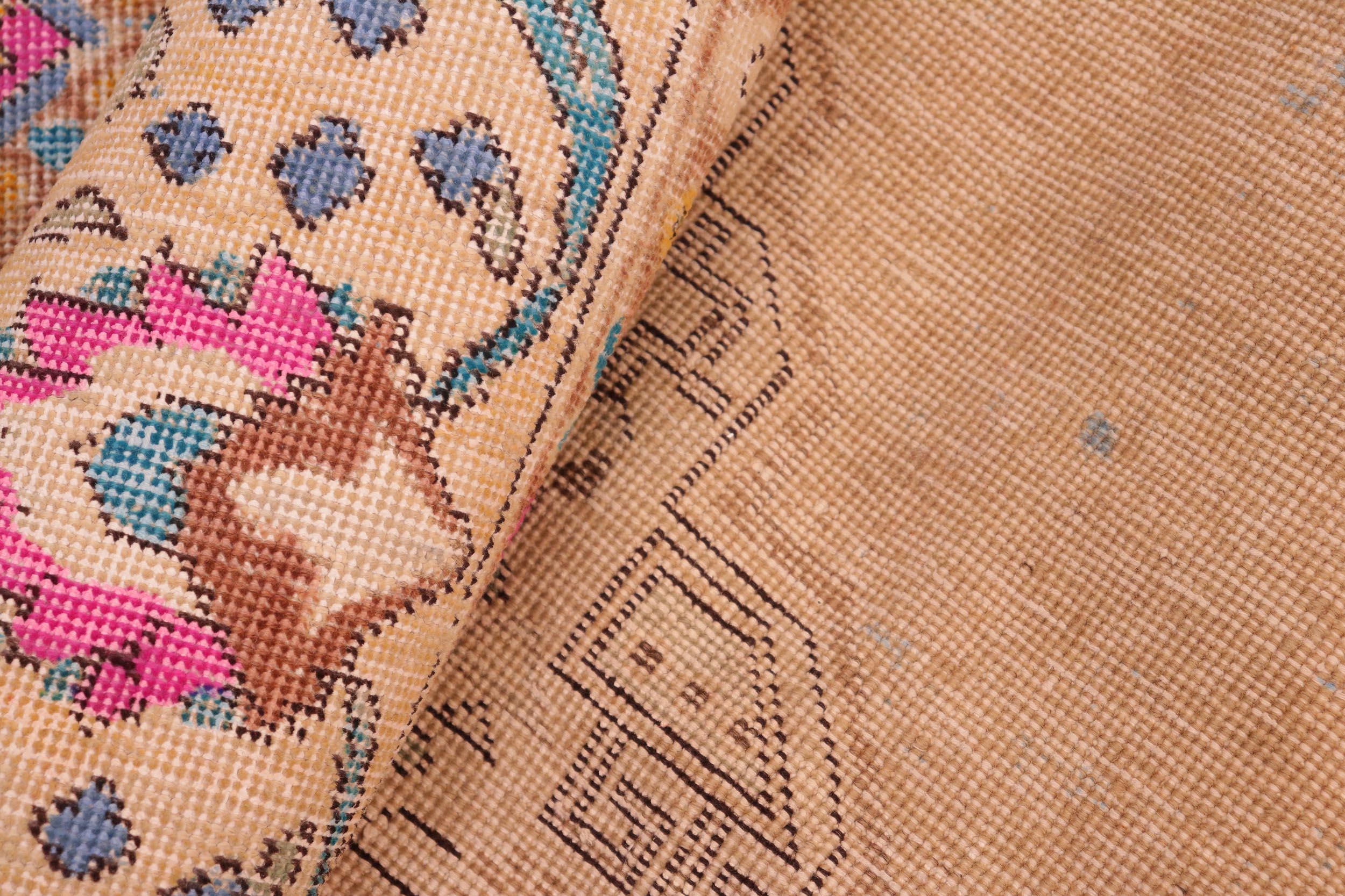 handmade Vintage Hand Painte Blue Beige Hand Knotted RECTANGLE 100% WOOL area rug 8' x 11'