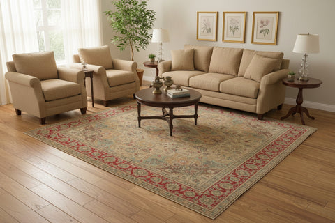 handmade Vintage Hand Painte Beige Red Hand Knotted RECTANGLE 100% WOOL area rug 9X11