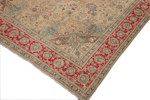 handmade Vintage Hand Painte Beige Red Hand Knotted RECTANGLE 100% WOOL area rug 9' x 11'