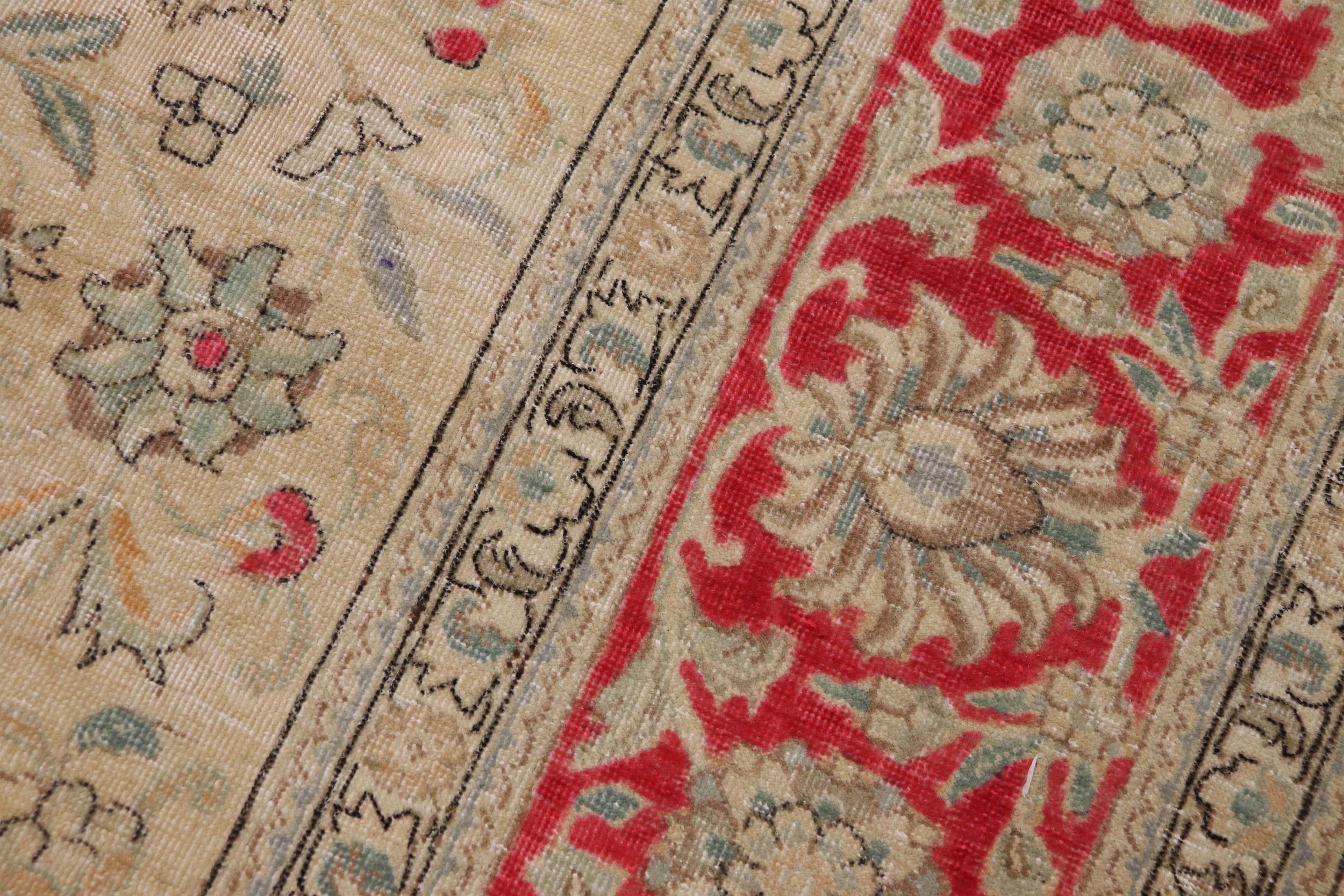 handmade Vintage Hand Painte Beige Red Hand Knotted RECTANGLE 100% WOOL area rug 9' x 11'