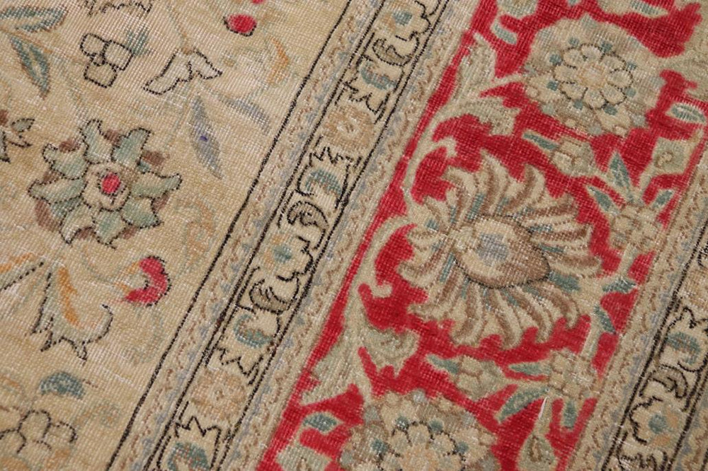 handmade Vintage Hand Painte Beige Red Hand Knotted RECTANGLE 100% WOOL area rug 9X11