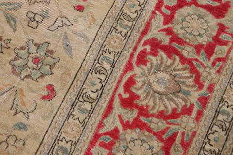 handmade Vintage Hand Painte Beige Red Hand Knotted RECTANGLE 100% WOOL area rug 9' x 11'