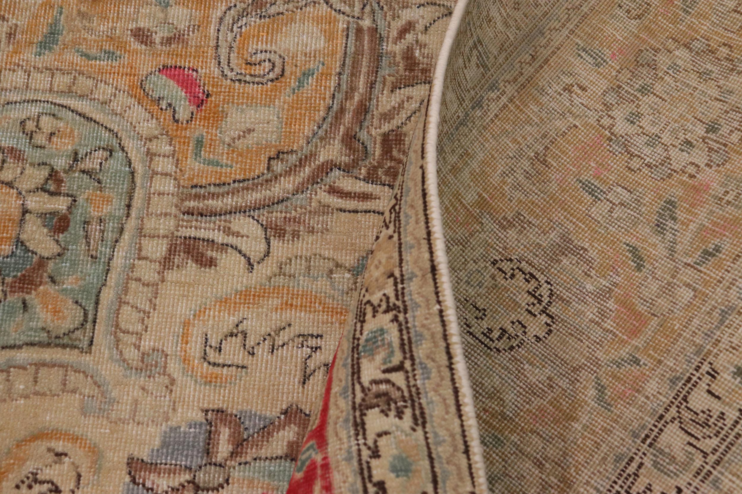 handmade Vintage Hand Painte Beige Red Hand Knotted RECTANGLE 100% WOOL area rug 9' x 11'