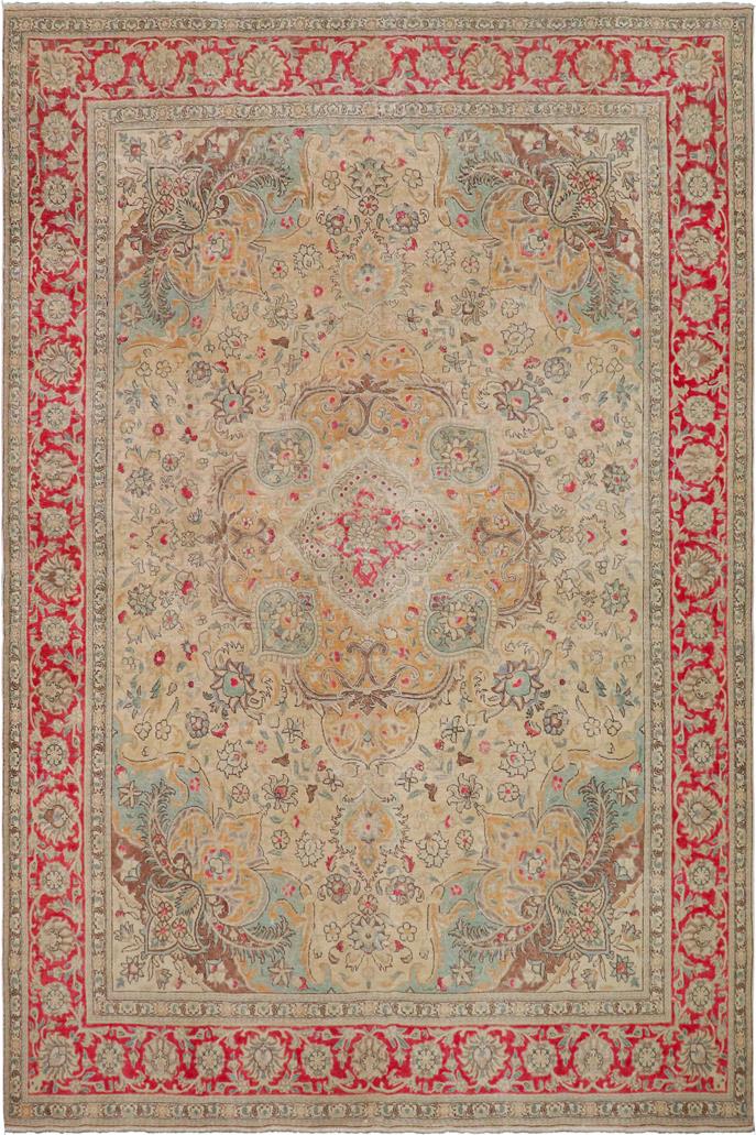 handmade Vintage Hand Painte Beige Red Hand Knotted RECTANGLE 100% WOOL area rug 9X11