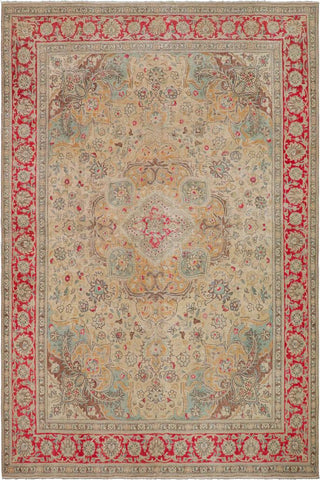 handmade Vintage Hand Painte Beige Red Hand Knotted RECTANGLE 100% WOOL area rug 9X11