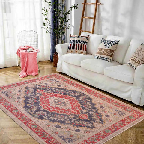 handmade Vintage Hand Painte Blue Red Hand Knotted RECTANGLE 100% WOOL area rug 8X11