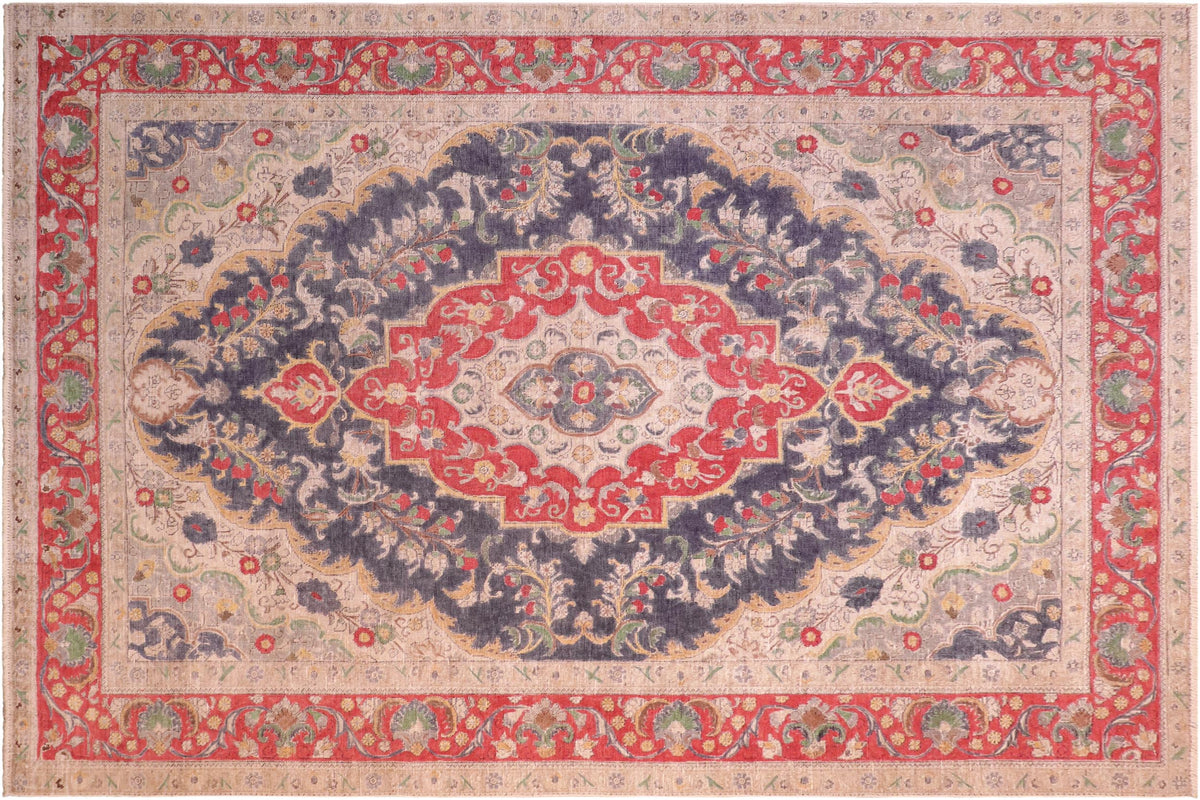 handmade Vintage Hand Painte Blue Red Hand Knotted RECTANGLE 100% WOOL area rug 8' x 11'