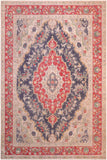 Vintage Distressed Darci Blue/Red Wool Rug - 7'10'' x 10'8''