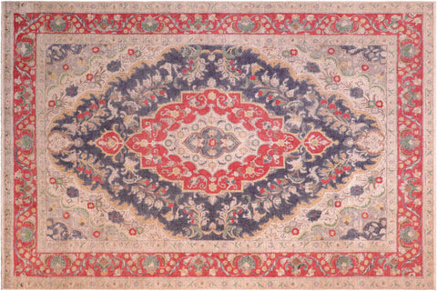 handmade Vintage Hand Painte Blue Red Hand Knotted RECTANGLE 100% WOOL area rug 8' x 11'