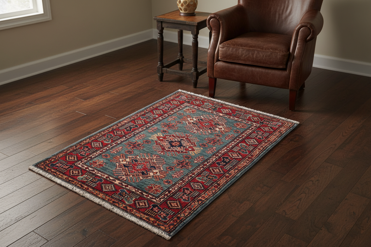 handmade Geometric Super Kazak Green Red Hand Knotted RECTANGLE 100% WOOL area rug 3' x 4'