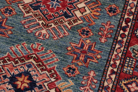 handmade Geometric Super Kazak Green Red Hand Knotted RECTANGLE 100% WOOL area rug 3' x 4'