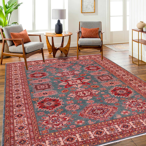 handmade Geometric Super Kazak Green Beige Hand Knotted RECTANGLE 100% WOOL area rug 8' x 10'