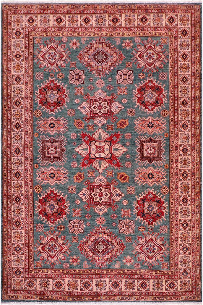 handmade Geometric Super Kazak Green Beige Hand Knotted RECTANGLE 100% WOOL area rug 8X10