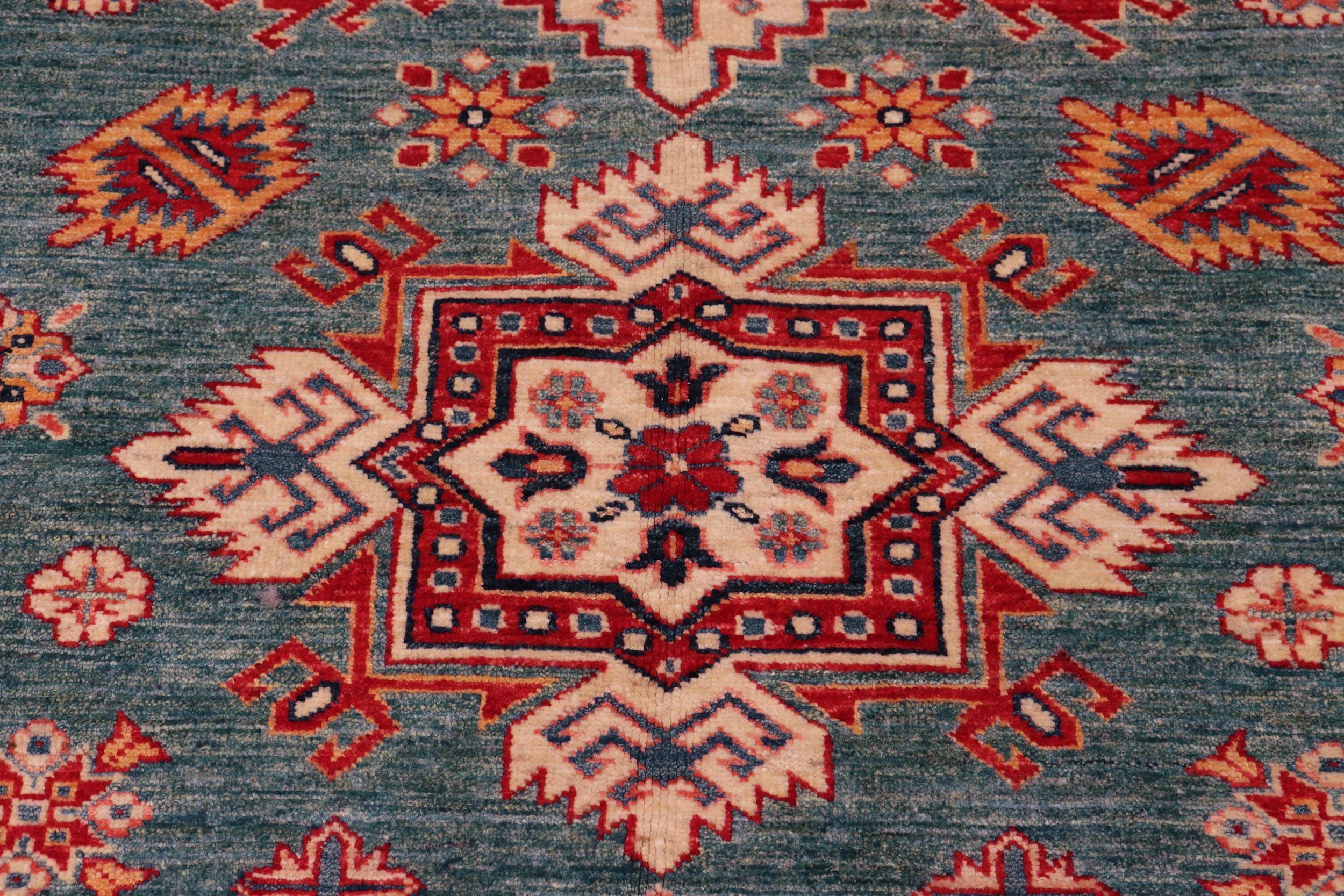 handmade Geometric Super Kazak Green Beige Hand Knotted RECTANGLE 100% WOOL area rug 8' x 10'