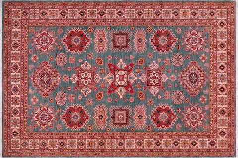 handmade Geometric Super Kazak Green Beige Hand Knotted RECTANGLE 100% WOOL area rug 8' x 10'