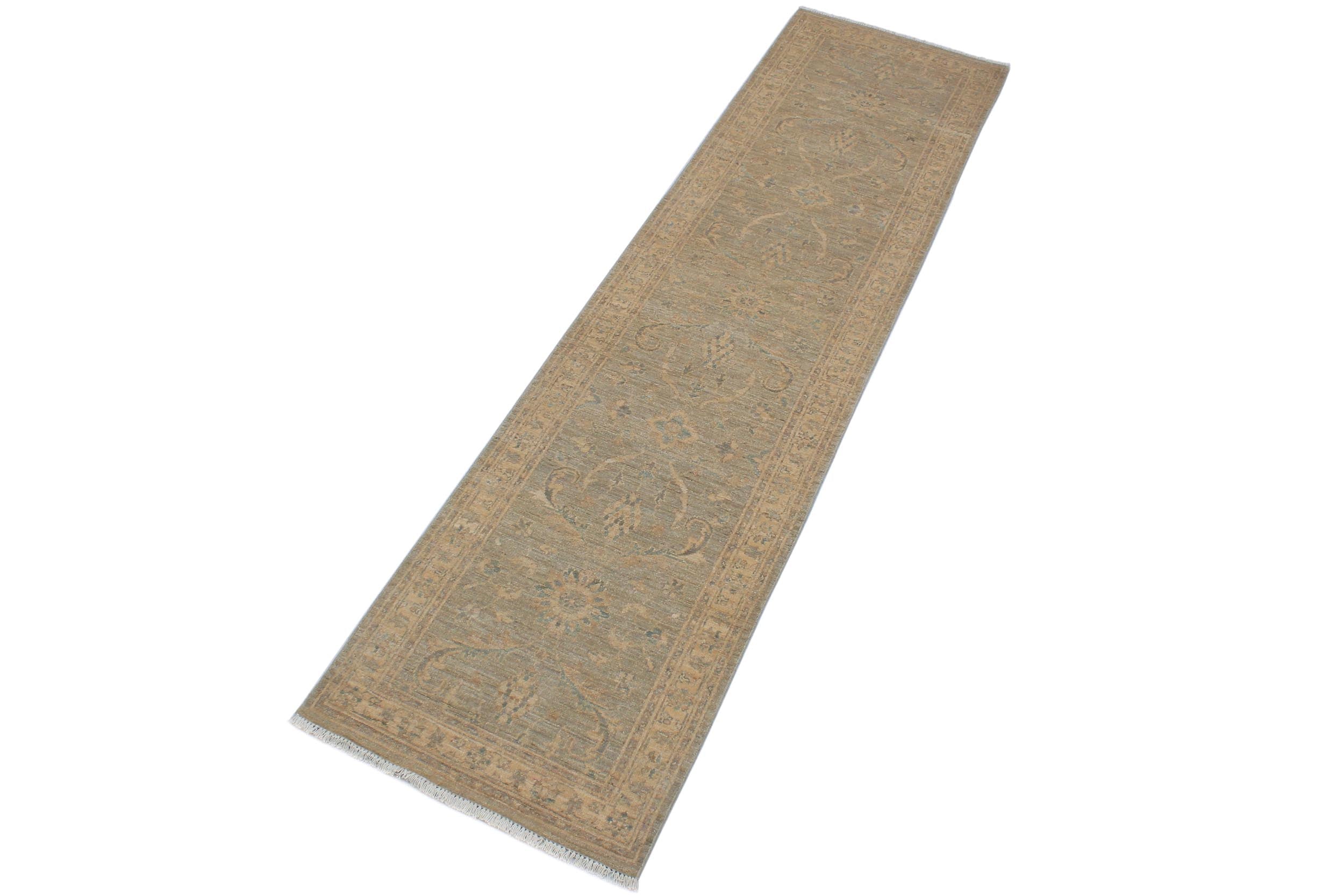 handmade Traditional Kafkaz Grey Beige Hand Knotted RUNNER 100% WOOL area rug 3' x 10'