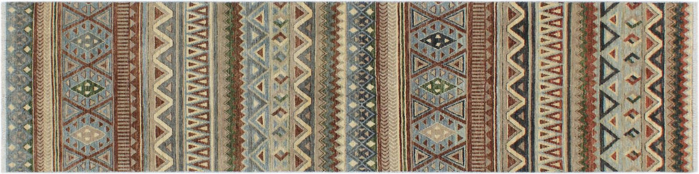 handmade Geometric Kafkaz Brown Beige Hand Knotted RUNNER 100% WOOL area rug 3x10