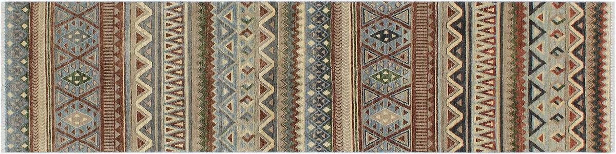 handmade Geometric Kafkaz Brown Beige Hand Knotted RUNNER 100% WOOL area rug 3x10