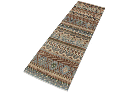 handmade Geometric Kurjean Brown Beige Hand Knotted RUNNER 100% WOOL area rug 3x10