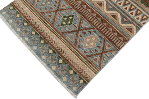 handmade Geometric Kurjean Brown Beige Hand Knotted RUNNER 100% WOOL area rug 3x10