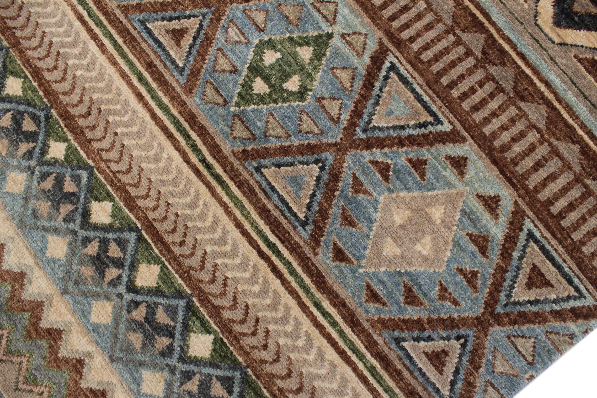 handmade Geometric Kurjean Brown Beige Hand Knotted RUNNER 100% WOOL area rug 3x10